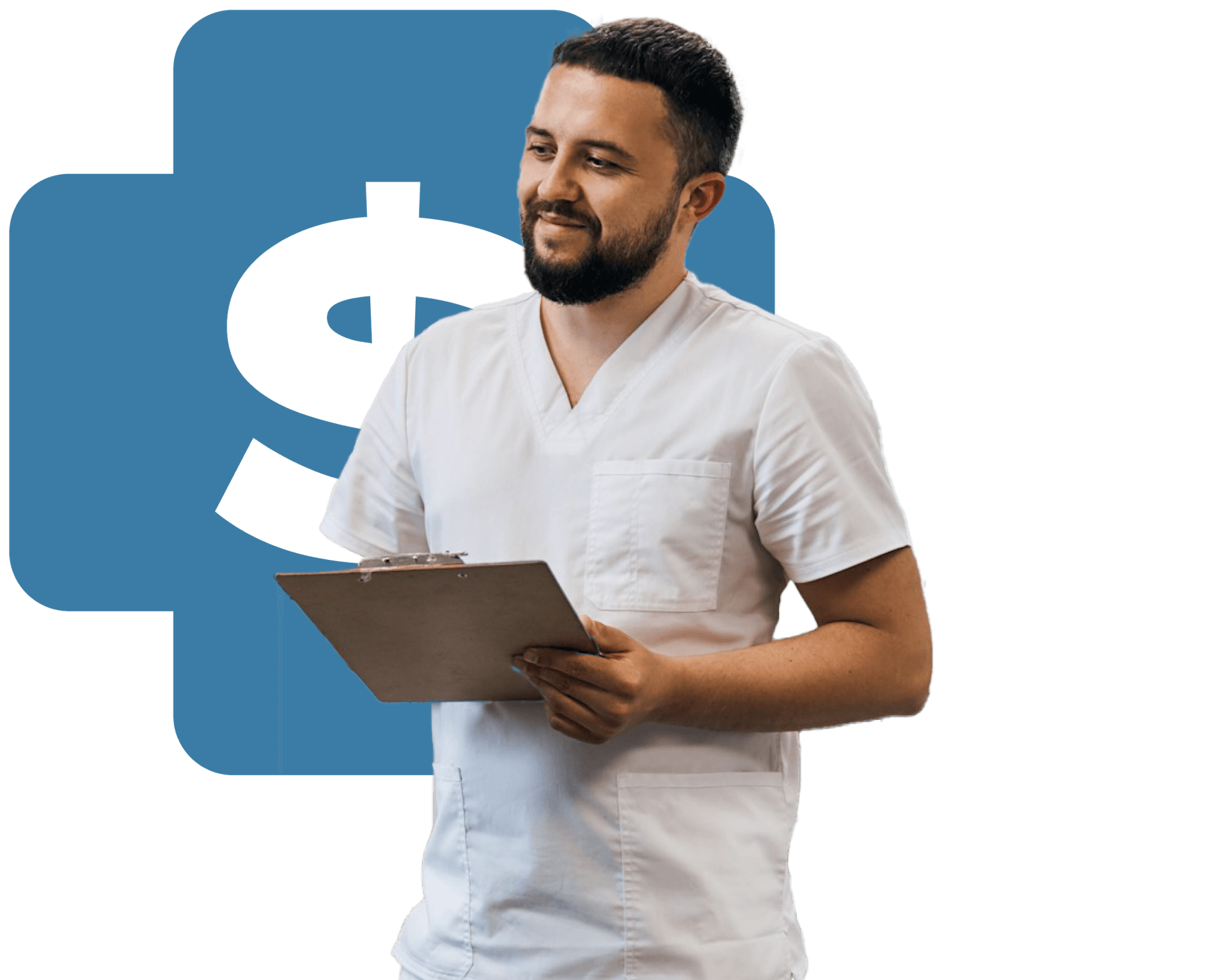 Fisioterapeuta experiente com logo da MeetCare ao fundo